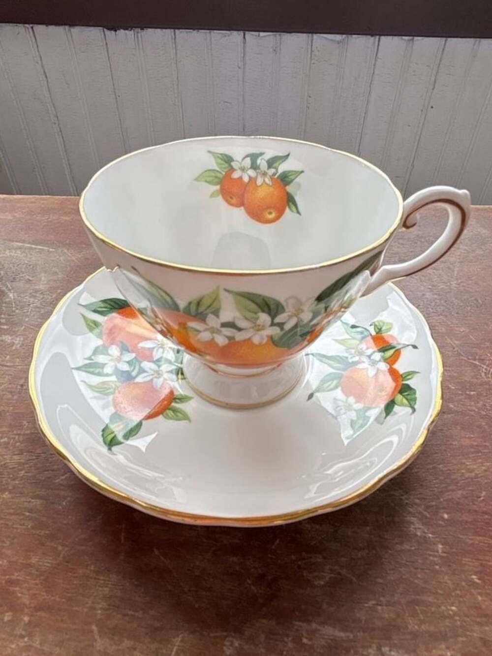 Tuscan Fine English Bone China Florida Pattern Footed Tea Cup and Saucer